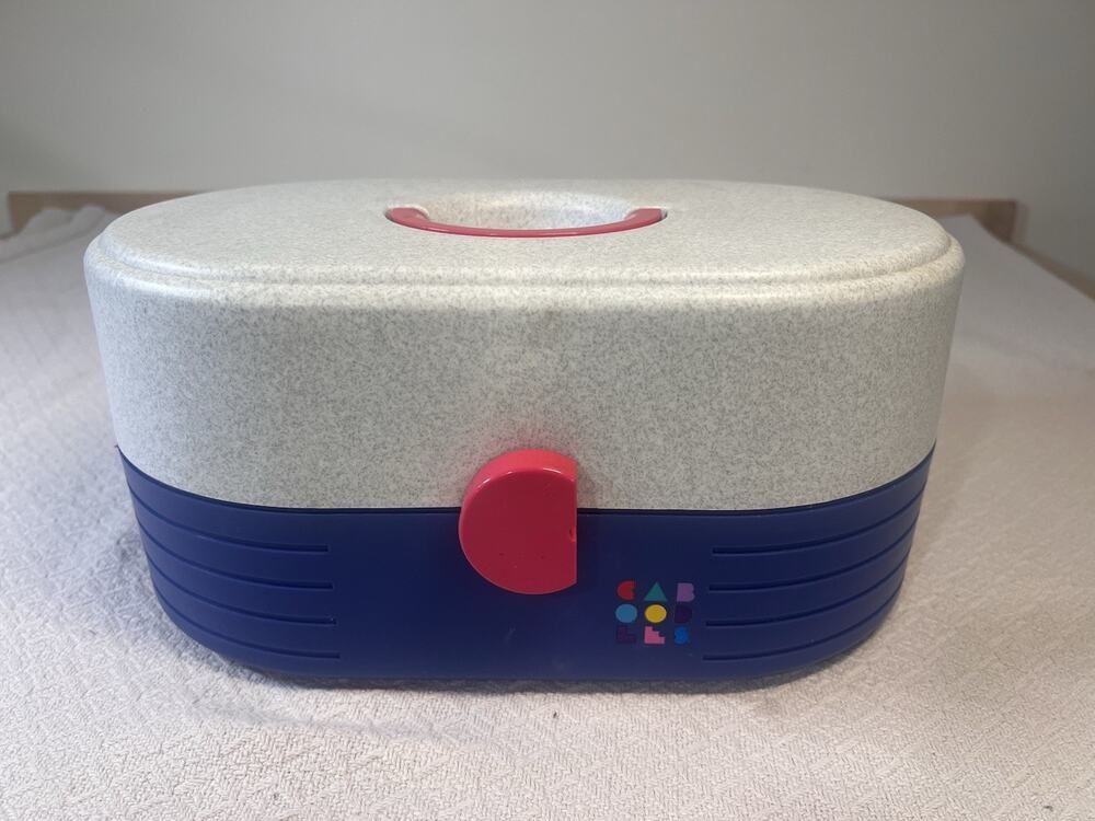 Vintage Caboodles - hot pink, blue, gray - Cosmetic Carrying Case Mirror Storage